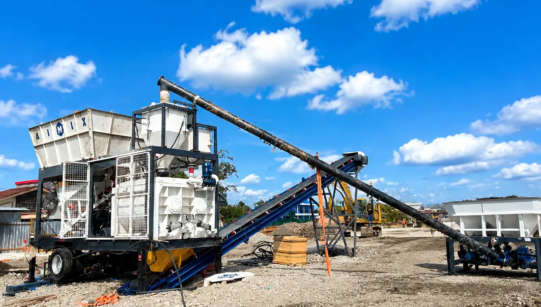 AJSY mobile concrete batching plant on-site